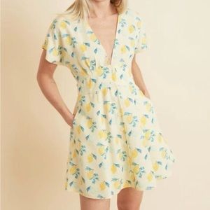 Marine Layer Camila Lemon Print Dress size S, button front